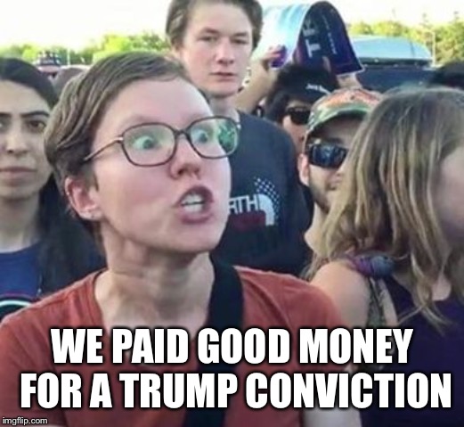 Trigger a Leftist | WE PAID GOOD MONEY FOR A TRUMP CONVICTION | image tagged in trigger a leftist | made w/ Imgflip meme maker