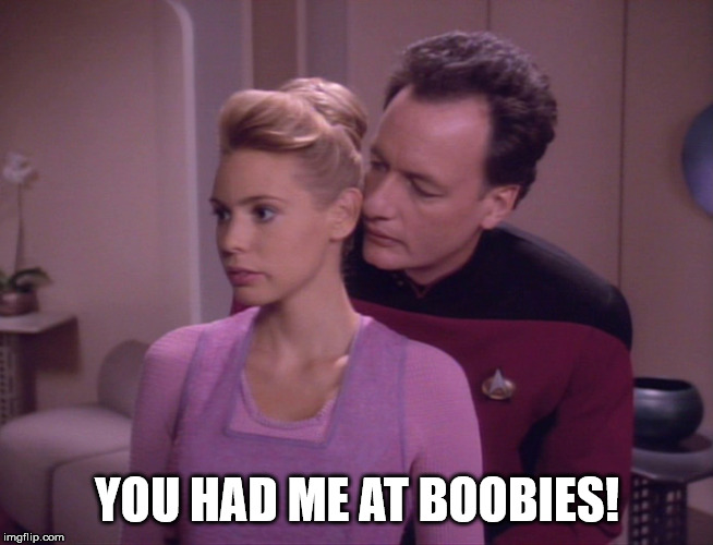 True Q Whispers | YOU HAD ME AT BOOBIES! | image tagged in true q whispers | made w/ Imgflip meme maker