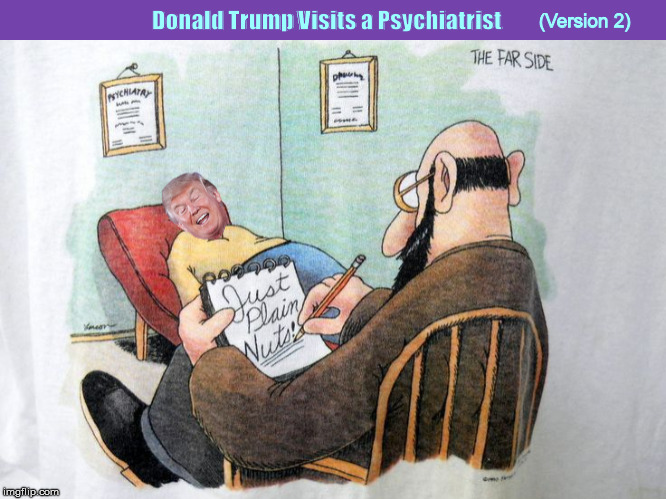 Donald Trump Visits a Psychiatrist  (Version 2) | image tagged in donald trump,trump,psychiatrist,funny,memes,gary larson,PoliticalHumor | made w/ Imgflip meme maker
