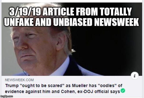 This is why the left keeps losing their mind, they believe the lies they're told, then reality kicks their touches. | 3/19/19 ARTICLE FROM TOTALLY UNFAKE AND UNBIASED NEWSWEEK | image tagged in russian collusion,fake news,newsweek,lies,trump | made w/ Imgflip meme maker