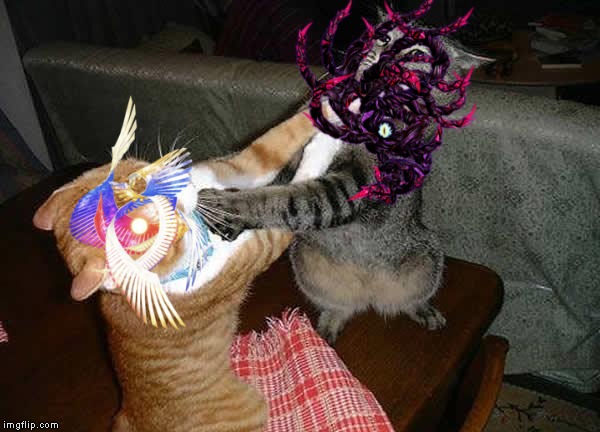 Galeem vs Darkhon be like | image tagged in two cats fighting for real,super smash bros | made w/ Imgflip meme maker