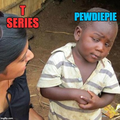 Third World Skeptical Kid Meme | PEWDIEPIE; T SERIES | image tagged in memes,third world skeptical kid | made w/ Imgflip meme maker