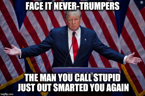 Which letter in "CONFIDENTIAL" is unclear to you ? | FACE IT NEVER-TRUMPERS; THE MAN YOU CALL STUPID JUST OUT SMARTED YOU AGAIN | image tagged in donald trump,i'm smarter than you,nevertrump,morons,no respect | made w/ Imgflip meme maker