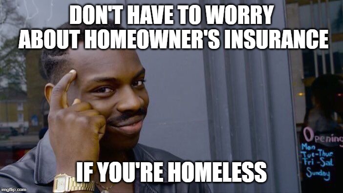Roll Safe Think About It | DON'T HAVE TO WORRY ABOUT HOMEOWNER'S INSURANCE; IF YOU'RE HOMELESS | image tagged in memes,roll safe think about it | made w/ Imgflip meme maker