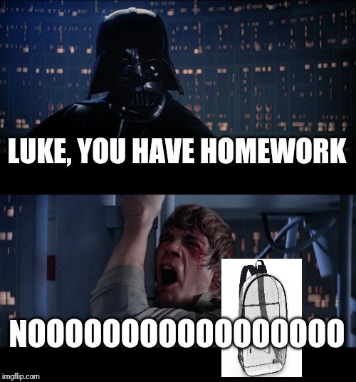Star Wars No Meme | LUKE, YOU HAVE HOMEWORK; NOOOOOOOOOOOOOOOOO | image tagged in memes,star wars no | made w/ Imgflip meme maker