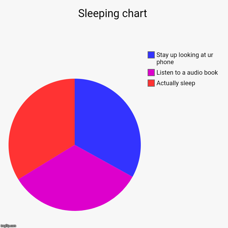 Sleeping chart | Actually sleep, Listen to a audio book, Stay up looking at ur phone | image tagged in charts,pie charts | made w/ Imgflip chart maker