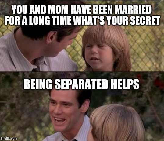 That's Just Something X Say Meme | YOU AND MOM HAVE BEEN MARRIED FOR A LONG TIME WHAT'S YOUR SECRET; BEING SEPARATED HELPS | image tagged in memes,thats just something x say | made w/ Imgflip meme maker