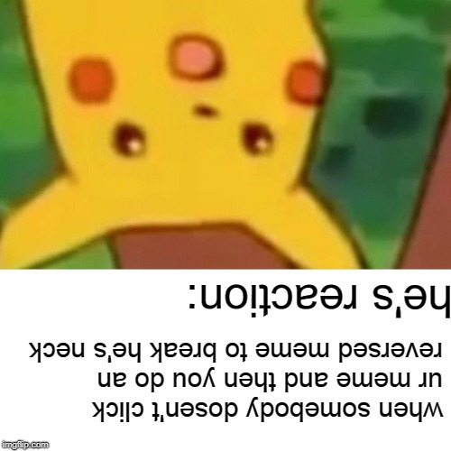 Surprised Pikachu Meme | he's reaction:; when somebody dosen't click ur meme and then you do an reversed meme to break he's neck | image tagged in memes,surprised pikachu | made w/ Imgflip meme maker