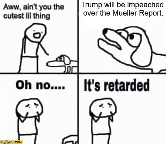 Oh no it's retarded! | Trump will be impeached over the Mueller Report. | image tagged in oh no it's retarded | made w/ Imgflip meme maker