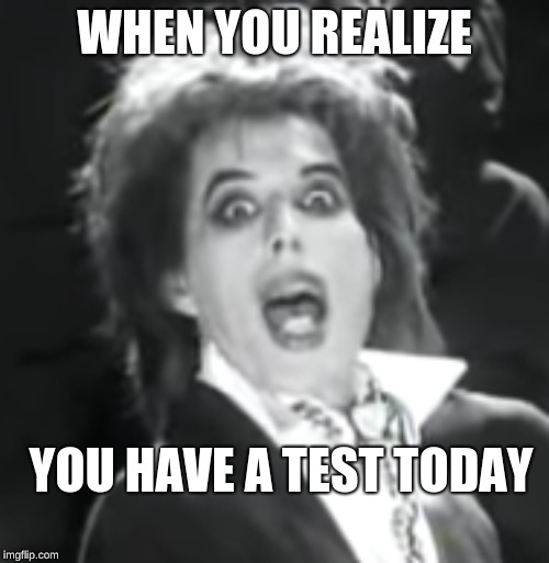 The test face | WHEN YOU REALIZE; YOU HAVE A TEST TODAY | image tagged in queen | made w/ Imgflip meme maker