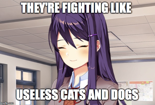 Yuri the Dandere | THEY'RE FIGHTING LIKE USELESS CATS AND DOGS | made w/ Imgflip meme maker