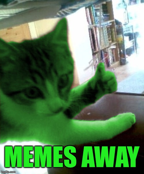 thumbs up RayCat | MEMES AWAY | image tagged in thumbs up raycat | made w/ Imgflip meme maker