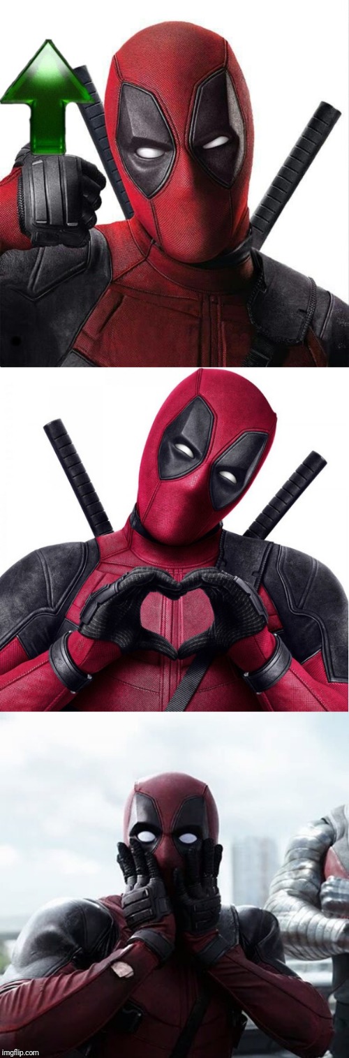 . | image tagged in deadpool heart,memes,deadpool surprised | made w/ Imgflip meme maker