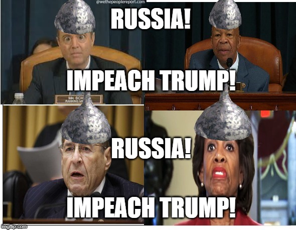 Poor delusional Democrats. They pinned so much hope on Mueller.  | RUSSIA! IMPEACH TRUMP! RUSSIA! IMPEACH TRUMP! | image tagged in adam schiff,maxine waters,democrats,robert mueller,trump russia collusion,democrat congressmen | made w/ Imgflip meme maker