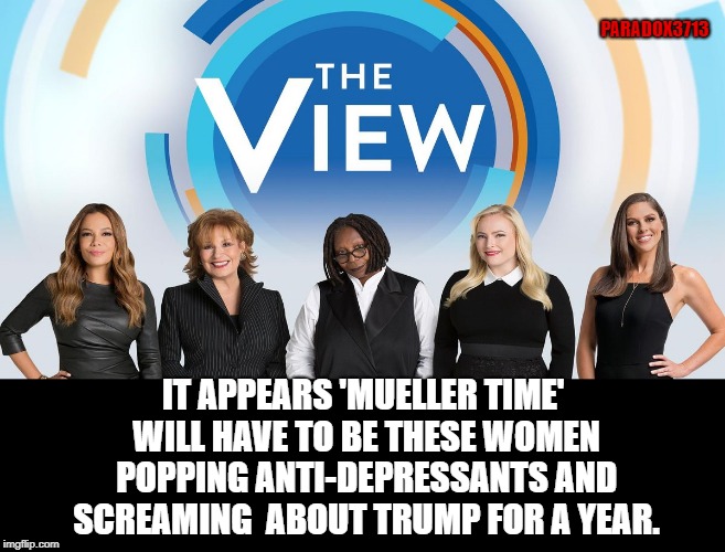 Can you treat Trump Derangement Syndrome as a group? | PARADOX3713; IT APPEARS 'MUELLER TIME' WILL HAVE TO BE THESE WOMEN POPPING ANTI-DEPRESSANTS AND SCREAMING  ABOUT TRUMP FOR A YEAR. | image tagged in memes,democrats,the view,trump derangement syndrome,liberal tears,xanax | made w/ Imgflip meme maker