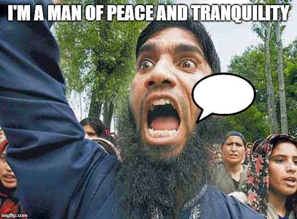 Crazed Muslim | I'M A MAN OF PEACE AND TRANQUILITY | image tagged in crazed muslim | made w/ Imgflip meme maker