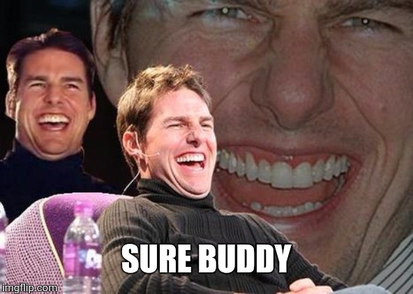 Tom Cruise laugh | SURE BUDDY | image tagged in tom cruise laugh | made w/ Imgflip meme maker