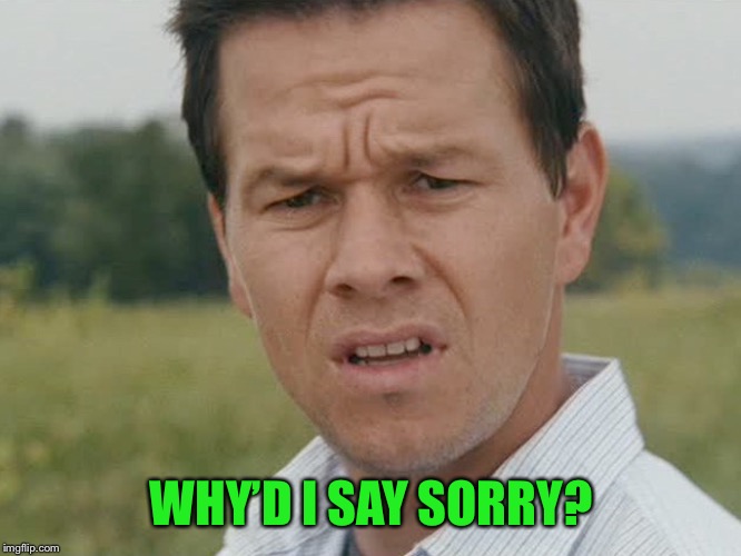 why Wahlberg | WHY’D I SAY SORRY? | image tagged in why wahlberg | made w/ Imgflip meme maker