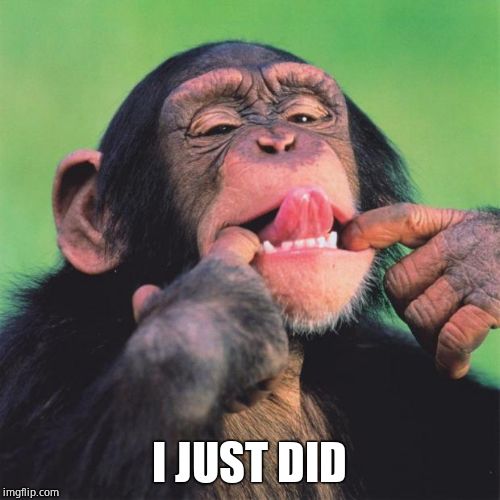 monkey tongue | I JUST DID | image tagged in monkey tongue | made w/ Imgflip meme maker