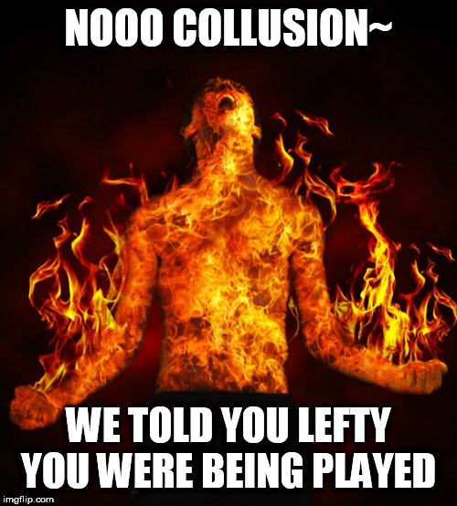 NOOO COLLUSION~; WE TOLD YOU LEFTY YOU WERE BEING PLAYED | image tagged in maga 1 | made w/ Imgflip meme maker