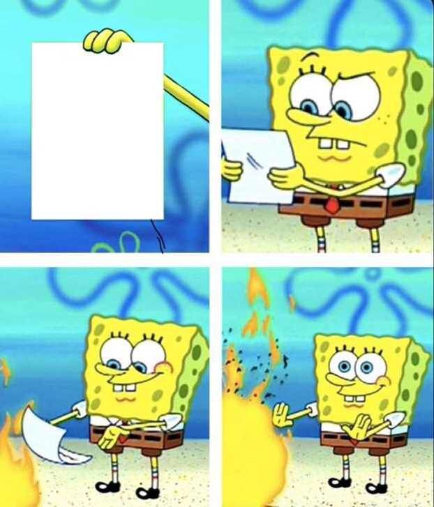 High Quality Sponge bob burning letter Blank Meme Template