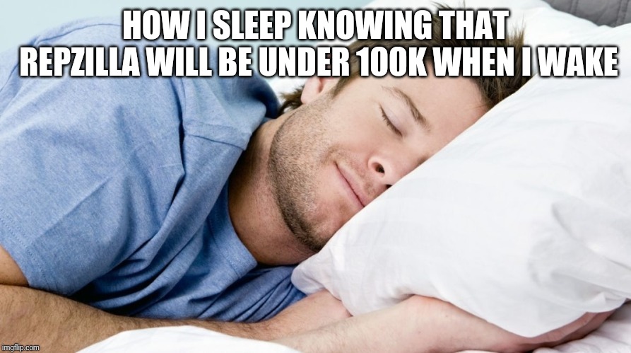 how i sleep | HOW I SLEEP KNOWING THAT REPZILLA WILL BE UNDER 100K WHEN I WAKE | image tagged in how i sleep | made w/ Imgflip meme maker