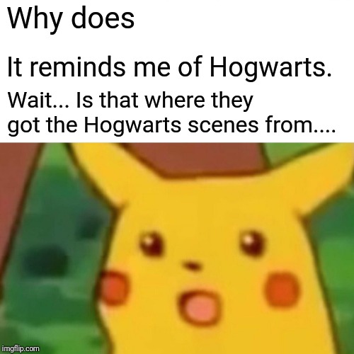Surprised Pikachu Meme | Why does It reminds me of Hogwarts. Wait... Is that where they got the Hogwarts scenes from.... | image tagged in memes,surprised pikachu | made w/ Imgflip meme maker