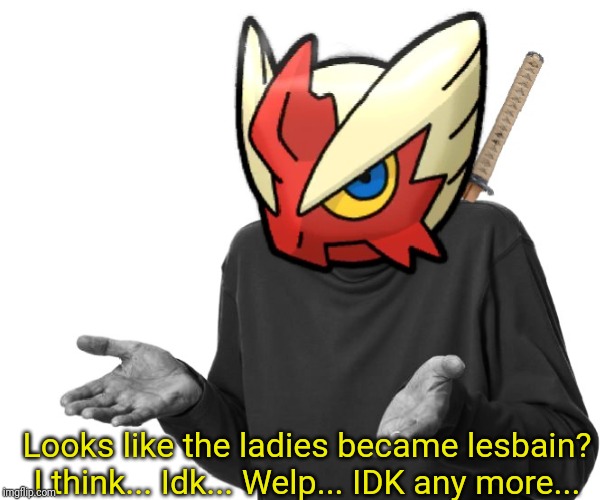 I guess I'll (Blaze the Blaziken) | Looks like the ladies became lesbain? I think... Idk... Welp... IDK any more... | image tagged in i guess i'll blaze the blaziken | made w/ Imgflip meme maker
