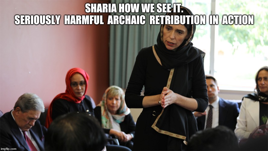 Sharia is not needed in the USA, never was and never will be. | SHARIA HOW WE SEE IT. 

SERIOUSLY

HARMFUL

ARCHAIC

RETRIBUTION

IN

ACTION | image tagged in new zealand hajib,no sharia,one law that's all | made w/ Imgflip meme maker