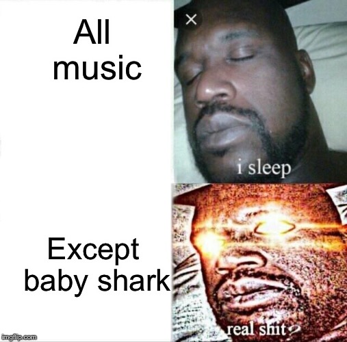Sleeping Shaq | All music; Except baby shark | image tagged in memes,sleeping shaq | made w/ Imgflip meme maker