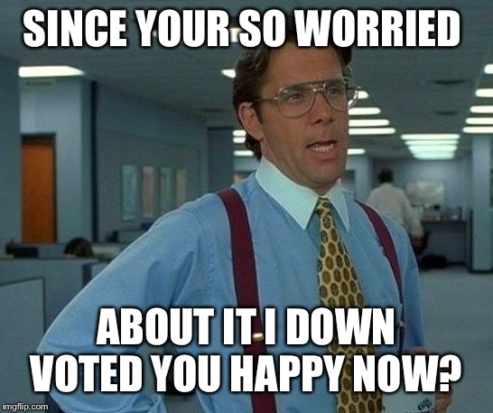 That Would Be Great Meme | SINCE YOUR SO WORRIED ABOUT IT I DOWN VOTED YOU HAPPY NOW? | image tagged in memes,that would be great | made w/ Imgflip meme maker