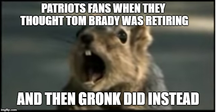 PATRIOTS FANS WHEN THEY THOUGHT TOM BRADY WAS RETIRING; AND THEN GRONK DID INSTEAD | image tagged in sports | made w/ Imgflip meme maker