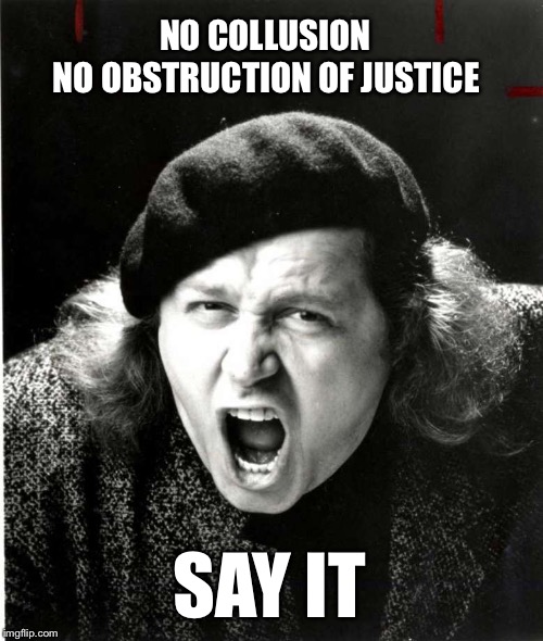 Denial is not a river | NO COLLUSION; NO OBSTRUCTION OF JUSTICE; SAY IT | image tagged in kinison,trump,robert mueller,collusion,democrats,denial | made w/ Imgflip meme maker