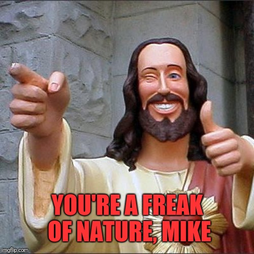 Buddy Christ Meme | YOU'RE A FREAK OF NATURE, MIKE | image tagged in memes,buddy christ | made w/ Imgflip meme maker