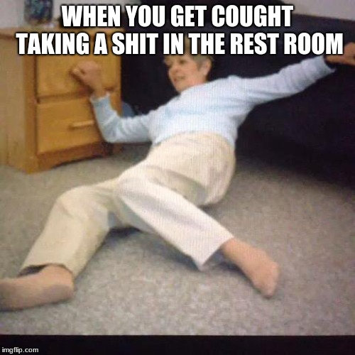 Help I've fallen |  WHEN YOU GET COUGHT TAKING A SHIT IN THE REST ROOM | image tagged in help i've fallen | made w/ Imgflip meme maker