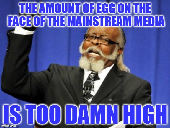 Too Damn High Meme | THE AMOUNT OF EGG ON THE FACE OF THE MAINSTREAM MEDIA; IS TOO DAMN HIGH | image tagged in memes,too damn high | made w/ Imgflip meme maker