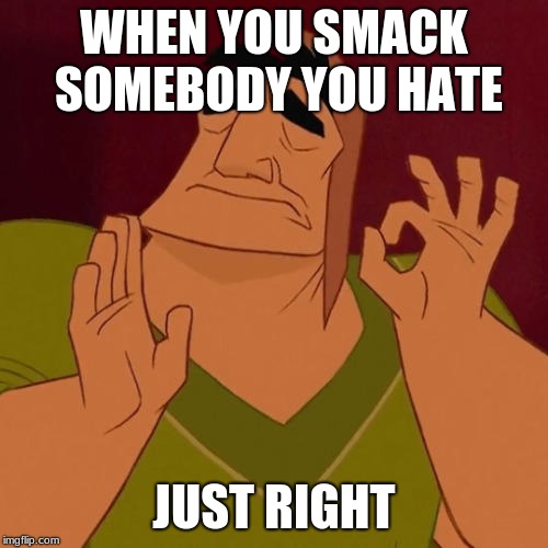 When X just right | WHEN YOU SMACK SOMEBODY YOU HATE; JUST RIGHT | image tagged in when x just right | made w/ Imgflip meme maker
