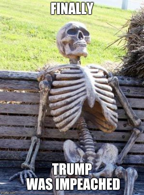 Waiting Skeleton | FINALLY; TRUMP WAS IMPEACHED | image tagged in memes,waiting skeleton | made w/ Imgflip meme maker