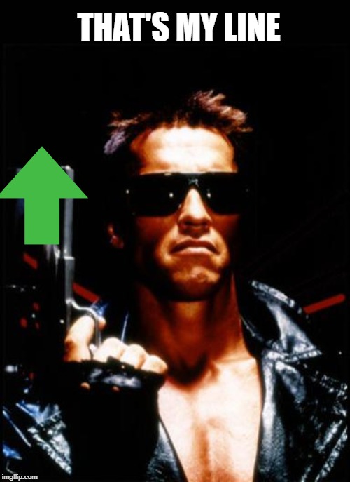 terminator arnold schwarzenegger | THAT'S MY LINE | image tagged in terminator arnold schwarzenegger | made w/ Imgflip meme maker