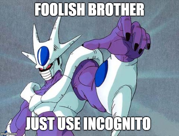 cooler dbz | FOOLISH BROTHER JUST USE INCOGNITO | image tagged in cooler dbz | made w/ Imgflip meme maker