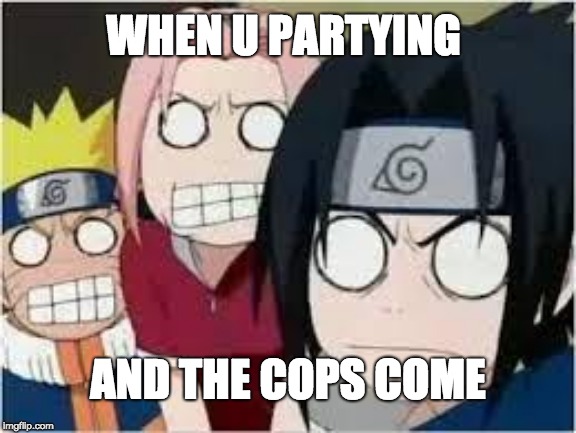 Oh no.
 | WHEN U PARTYING; AND THE COPS COME | image tagged in naruto sasuke and sakura funny | made w/ Imgflip meme maker