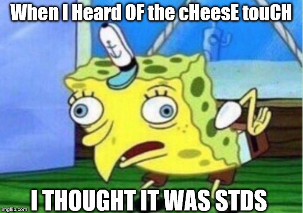 Mocking Spongebob Meme | When I Heard OF the cHeesE touCH; I THOUGHT IT WAS STDS | image tagged in memes,mocking spongebob | made w/ Imgflip meme maker