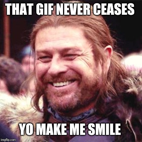 Sean Bean | THAT GIF NEVER CEASES YO MAKE ME SMILE | image tagged in sean bean | made w/ Imgflip meme maker