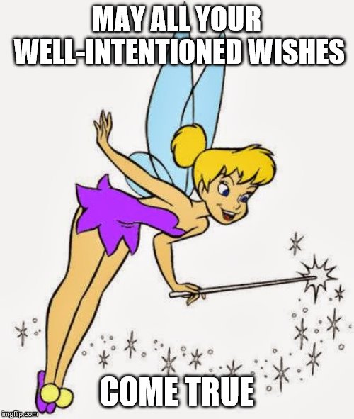 Tinkerbell | MAY ALL YOUR WELL-INTENTIONED WISHES COME TRUE | image tagged in tinkerbell | made w/ Imgflip meme maker