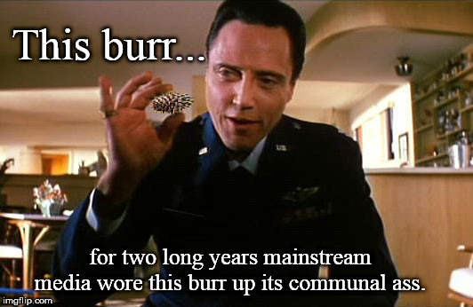 Christopher Walken - this burr | This burr... for two long years mainstream media wore this burr up its communal ass. | image tagged in christopher walken - this burr,fake news,mainstream media,mueller report,trump exonerated | made w/ Imgflip meme maker