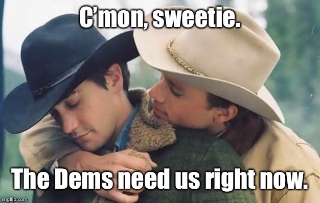 broke back | C’mon, sweetie. The Dems need us right now. | image tagged in broke back | made w/ Imgflip meme maker