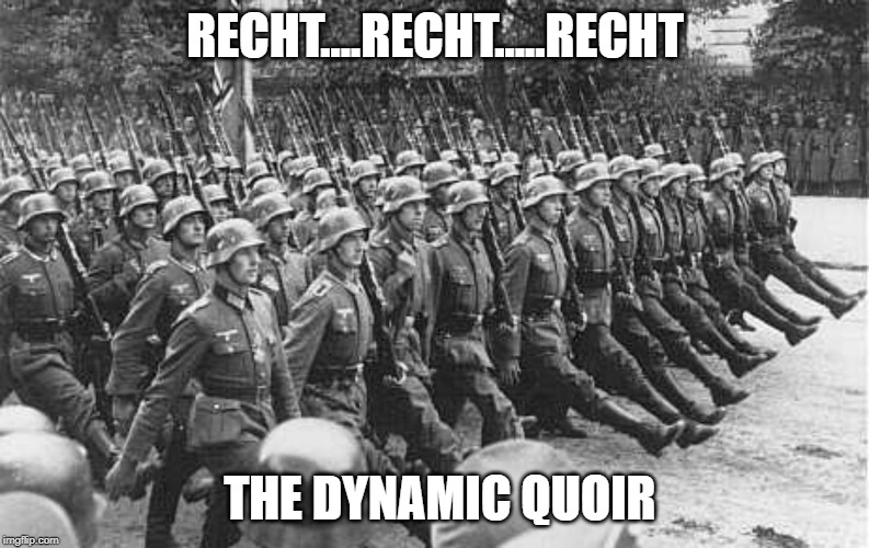 German Soldiers Marching | RECHT....RECHT.....RECHT; THE DYNAMIC QUOIR | image tagged in german soldiers marching | made w/ Imgflip meme maker