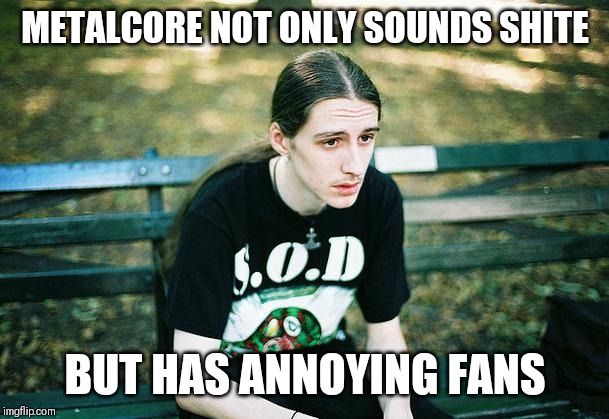 First World Metal Problems | METALCORE NOT ONLY SOUNDS SHITE; BUT HAS ANNOYING FANS | image tagged in first world metal problems | made w/ Imgflip meme maker