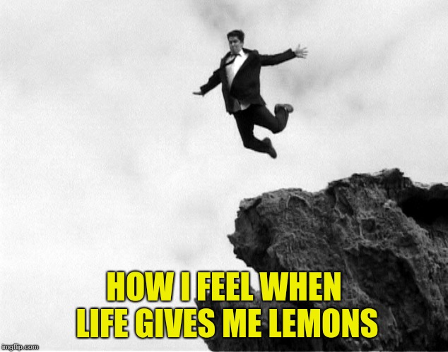 Man Jumping Off a Cliff | HOW I FEEL WHEN LIFE GIVES ME LEMONS | image tagged in man jumping off a cliff | made w/ Imgflip meme maker
