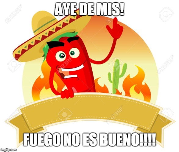 Chile | AYE DE MIS! FUEGO NO ES BUENO!!!! | image tagged in chile | made w/ Imgflip meme maker